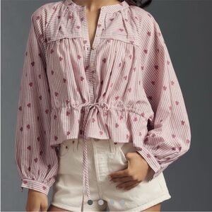 Anthropologie Pilcro Sidney Batwing Blouse Light Mauve Cinched Waist Size XS